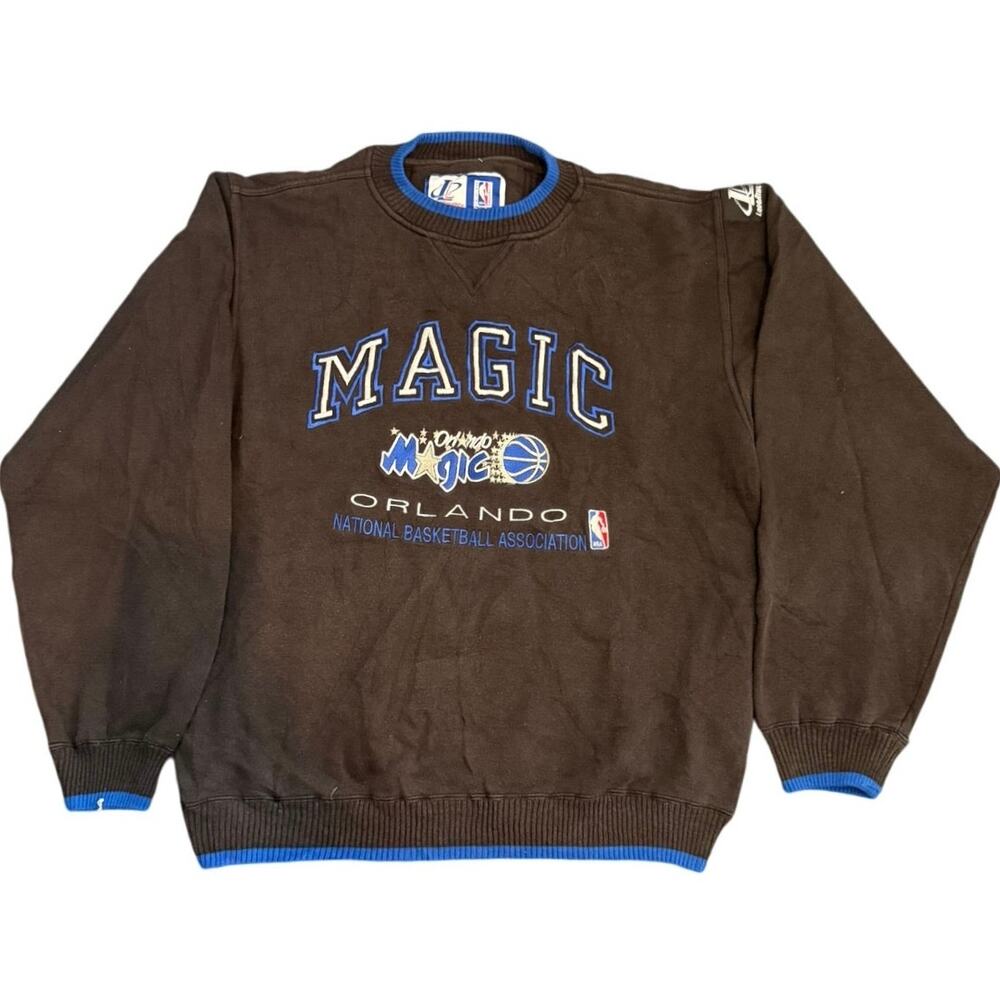 Vintage 90s Orlando Magic Logo Athletic NBA Embroidered Black Crewneck Adult Med